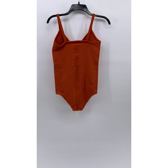 ANTHROPOLOGIE Women's Dark Orange Rib Stretch V-Neck One-Piece Bodysuit SZ XS/S - Picture 3 of 10